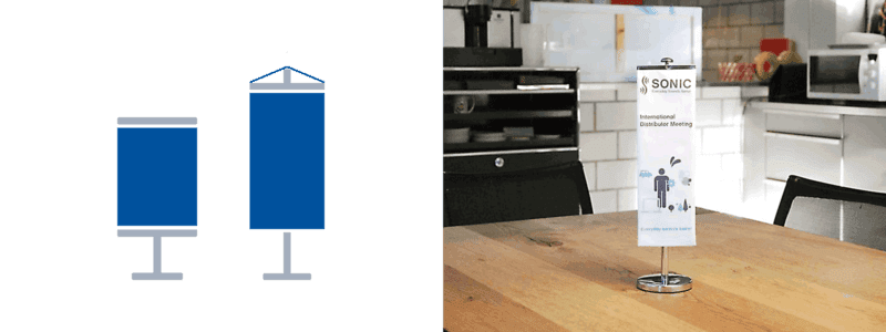 Der Klassiker für Tischwerbung. Tischfähnchen mit individuellem Wunschmotiv bedruckt. Gut geeignet für Vereine, Sport- & Kulturveranstaltungen sowie Messen.