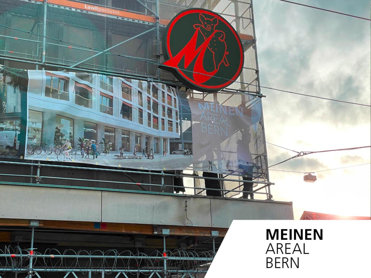 flagprint hüllt ehemalige Grossmetzgerei Meinen mit einem Mega Meshbanner ein