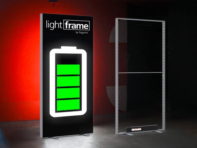 Der lightframe LF500 unplugged ist federleicht & leuchtstark neu mit Akku. Mit hochwertiger LED-Technik & individuell-bedrucktem Stoff. Schneller Aufbau & kompakte Verpackung.